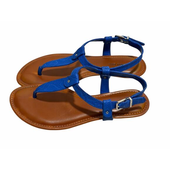 Gianni Bini Women's 9.5 Lyla Bini Blue Open Toe Buckle Closure T-Strap Sandals - Picture 1 of 7